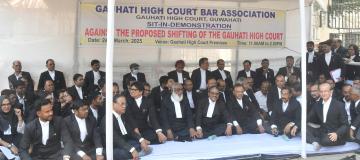 Gauhati High Court Bar Association sit- in- demonstration against the proposed shifting of the Gauhati High Court at Gauhati High Court premises on 24-03-25.Pix by UB Photos