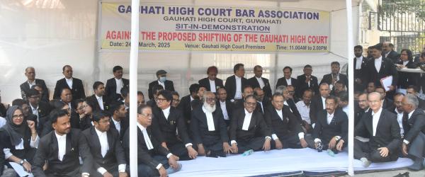 Gauhati High Court Bar Association sit- in- demonstration against the proposed shifting of the Gauhati High Court at Gauhati High Court premises on 24-03-25.Pix by UB Photos